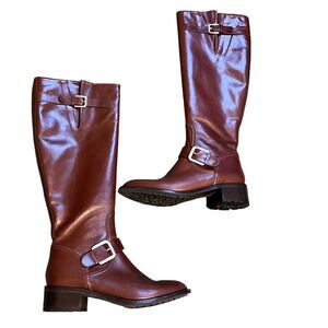 COLE HAAN ALBA COGNAC BROWN LEATHER 18" TALL FULL ZIP RIDING BOOTS SIZE 7.5
